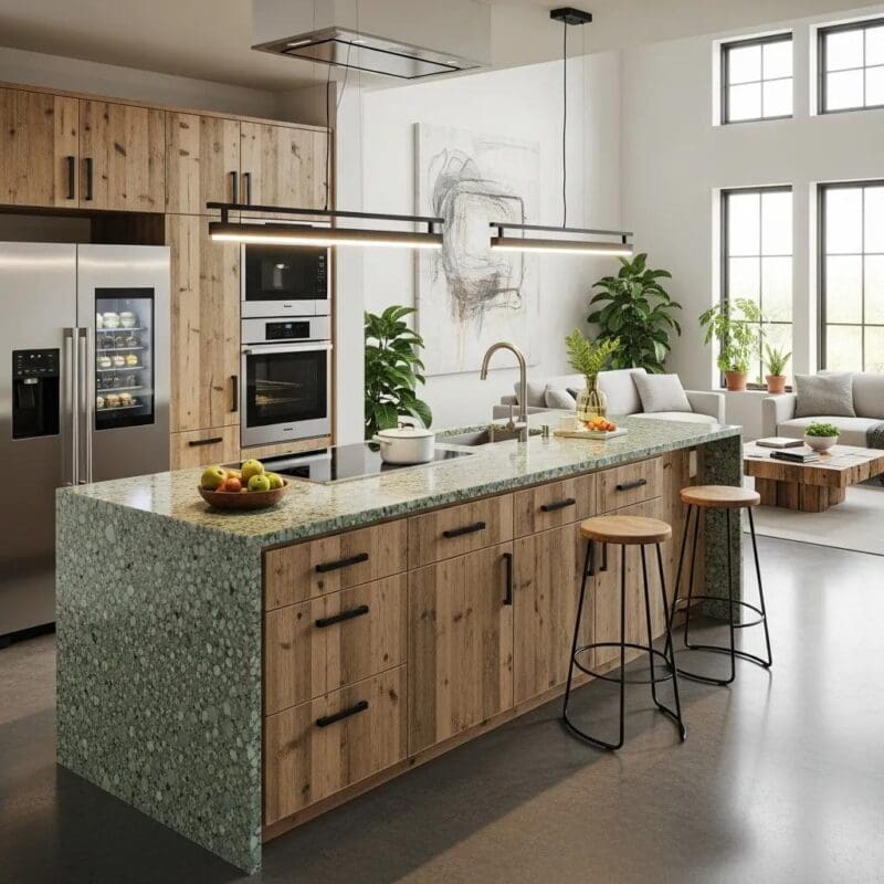 Contemporary kitchen design showcasing sustainable materials and smart technology